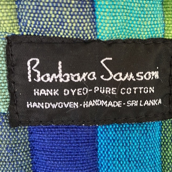 Barbara Samsoni Pure Cotton handmade blue green checkered tote shopping bag - Picture 2 of 5